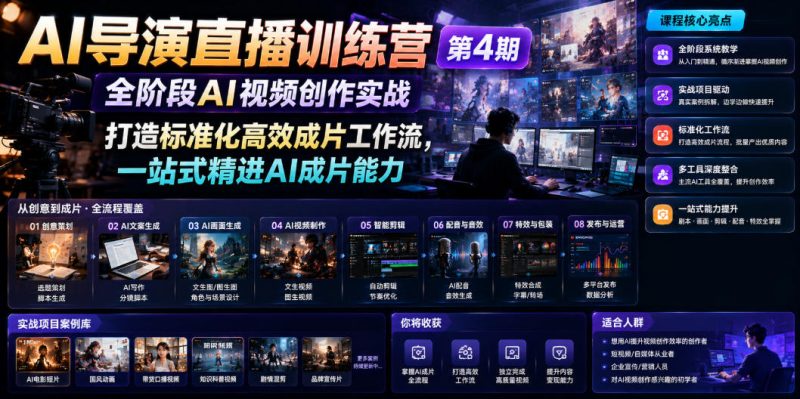 AI导演直播训练营第4期|全阶段AI视频创作实战,打造标准化高效成片工作流,一站式精进AI成片能力-淘宝虚拟货源网