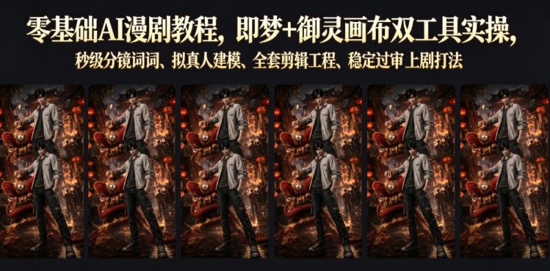 零基础AI漫剧教程,即梦+御灵画布双工具实操,秒级分镜提示词、拟真人建模、全套剪辑工程、稳定过审上剧打法-淘宝虚拟货源网