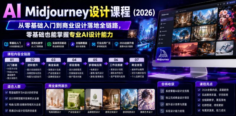 AI Midjourney设计课程（2026），从零基础入门到商业设计落地全链路，零基础也能掌握专业AI设计能力-淘宝虚拟货源网