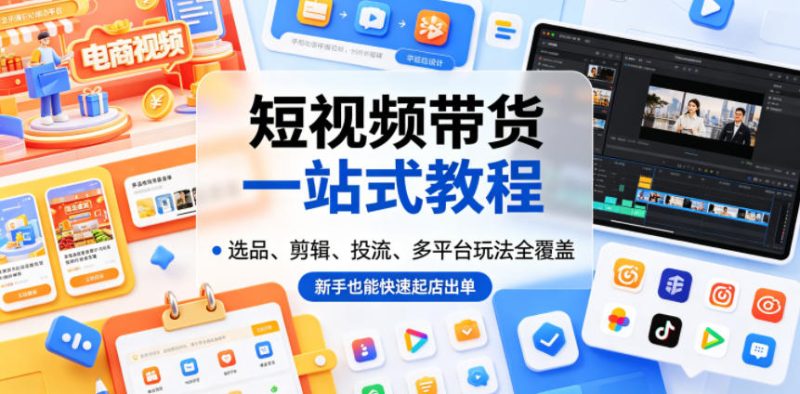 短视频带货一站式教程，选品、剪辑、投流、多平台玩法全覆盖，新手也能快速起店出单-淘宝虚拟货源网
