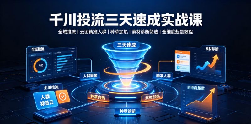 千川投流三天速成实战课|全域推流、云图精准人群、种草加热、素材诊断筛选全维度起量教程-淘宝虚拟货源网