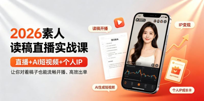 2026素人读稿直播实战课｜直播+AI短视频+个人IP，让你对着稿子也能流畅开播、高效出单-淘宝虚拟货源网