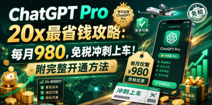 ChatGPT Pro 20x最省钱攻略：每月980，免税冲刺上车！附完整开通方法【文档】-淘宝虚拟货源网