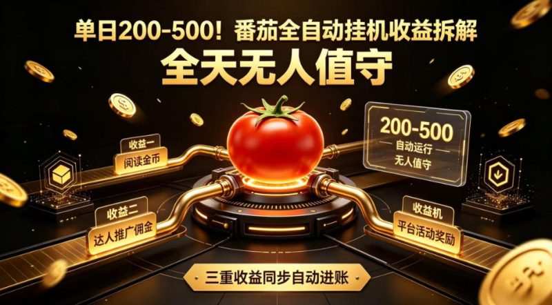 单日200-500!番茄全自动挂G收益拆解,全天无人值守,矩阵操作收益翻倍【揭秘】-淘宝虚拟货源网