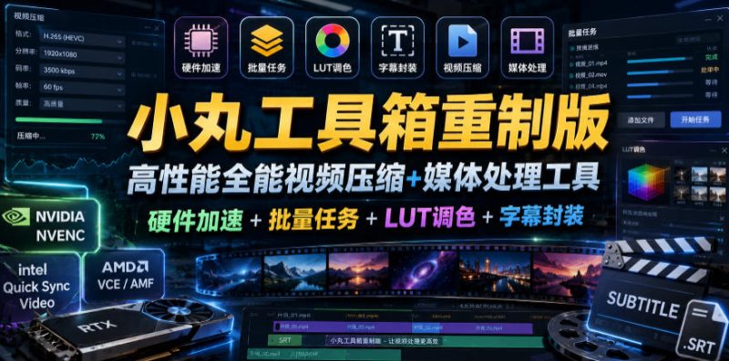 小丸工具箱重制版–高性能全能视频压缩+媒体处理工具｜硬件加速+批量任务+LUT调色+字幕封装-淘宝虚拟货源网