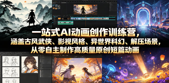 一站式AI动画创作训练营,涵盖古风武侠、影视风格、异世界科幻、解压场景,从零自主制作高质量原创短篇动画-淘宝虚拟货源网