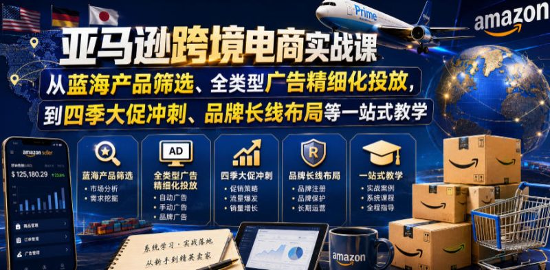 亚马逊跨境电商实战课,从蓝海产品筛选、全类型广告精细化投放,到四季大促冲刺、品牌长线布局等一站式教学(更新6月)-淘宝虚拟货源网