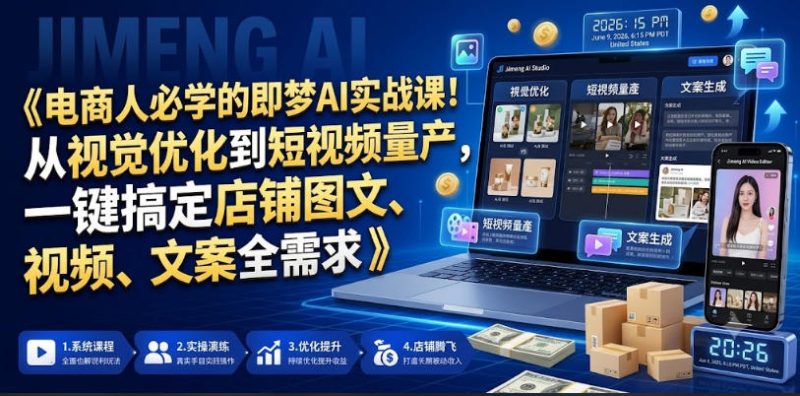 电商人必学的即梦AI实战课!从视觉优化到短视频量产,一键搞定店铺图文、视频、文案全需求-淘宝虚拟货源网