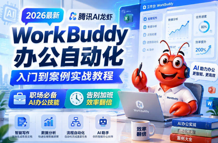 2026最新腾讯AI龙虾WorkBuddy办公自动化入门到案例实战教程,职场必备AI办公技能,告别加班,效率翻倍-淘宝虚拟货源网