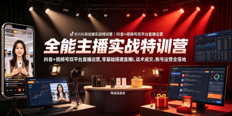 全能主播实战特训营|抖音+视频号双平台直播运营,零基础搭建直播间、精准选品、话术成交、账号运营全落地-淘宝虚拟货源网