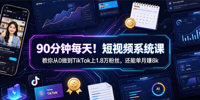 90分钟每天！短视频系统课教你从0做到TikTok上1.8万粉丝，还能单月賺8k【原创双语字幕】-淘宝虚拟货源网