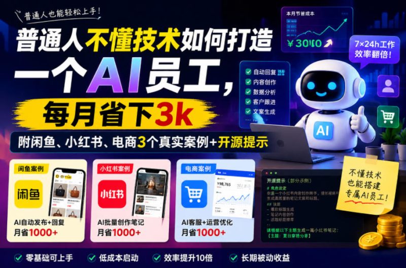 普通人不懂技术如何打造一个AI员工,每月省下3k,附闲鱼、小红书、电商3个真实案例+开源提示【文档】-淘宝虚拟货源网