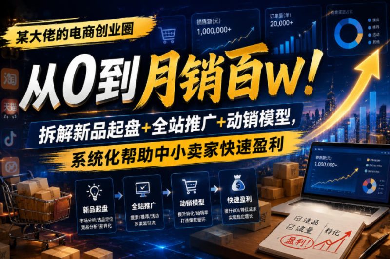 某大佬的电商创业圈从0到月销百W!拆解新品起盘+全站推广+动销模型,系统化帮助中小卖家快速盈利-淘宝虚拟货源网
