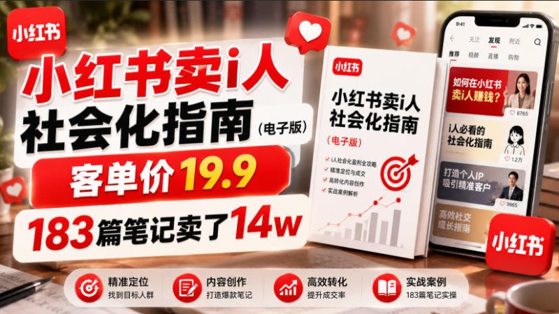 小红书卖I人社会化指南(电子版),客单价19.9,183篇笔记卖了14w!-淘宝虚拟货源网