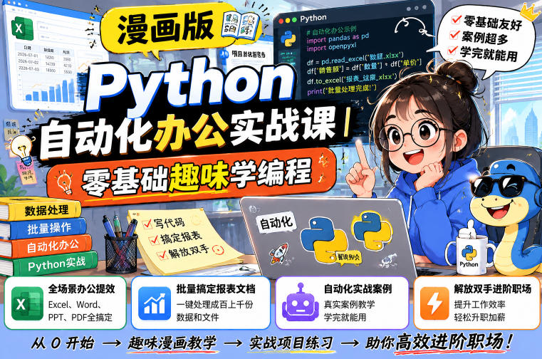 漫画版Python自动化办公实战课｜零基础趣味学编程，全场景办公提效、批量搞定报表文档、解放双手进阶职场-淘宝虚拟货源网