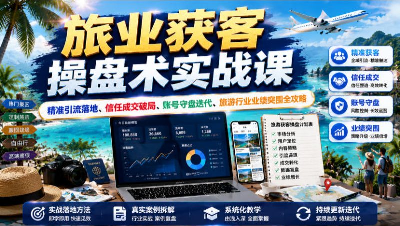 旅业获客操盘术实战课｜精准引流落地、信任成交破局、账号守盘迭代、旅游行业业绩突围全攻略-淘宝虚拟货源网