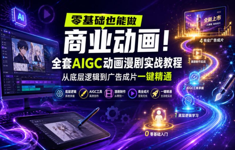 零基础也能做商业动画!全套AIGC动画漫剧实战教程,从底层逻辑到广告成片一键精通-淘宝虚拟货源网