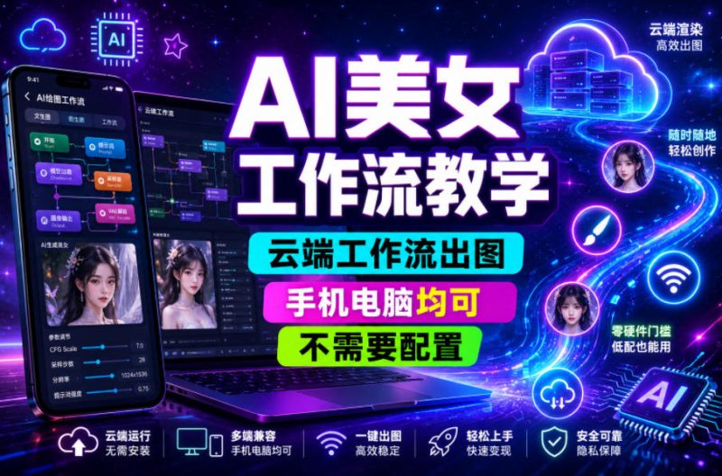 AI美女工作流教学,云端工作流出图,手机电脑均可,不需要配置,快速起号涨粉-淘宝虚拟货源网