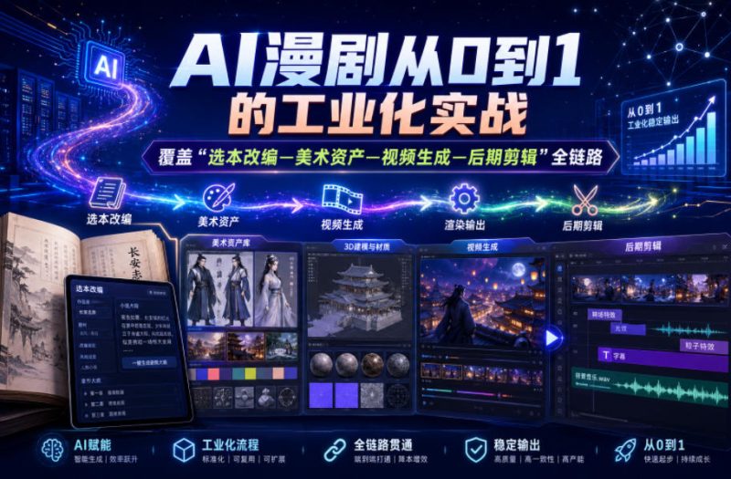 AI漫剧从0到1的工业化实战，覆盖“选本改编—美术资产—视频生成—后期剪辑”全链路（更新6月）-淘宝虚拟货源网
