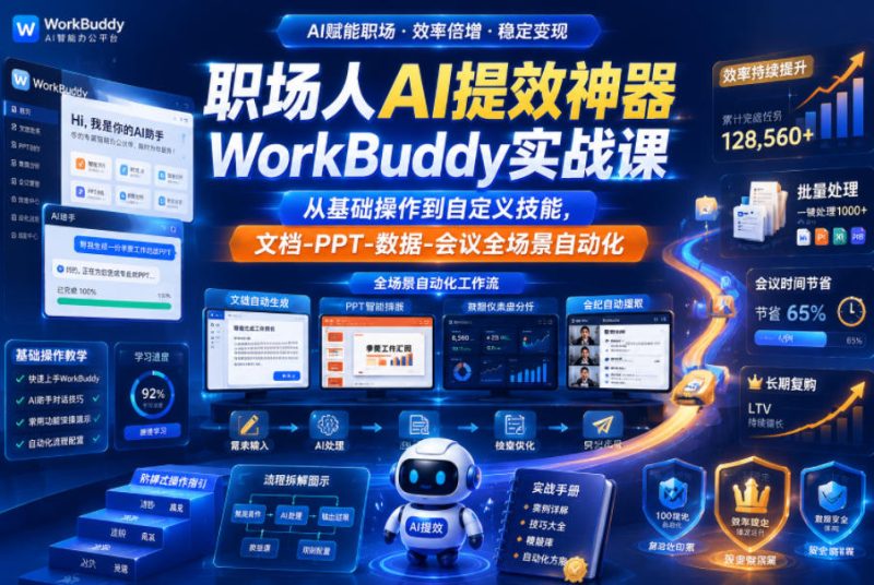 职场人AI提效神器WorkBuddy实战课,从基础操作到自定义技能,文档-PPT-数据-会议全场景自动化-淘宝虚拟货源网