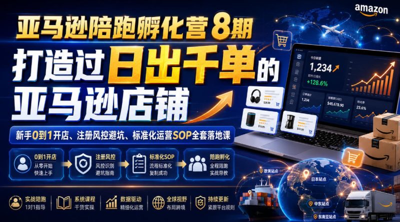 亚马逊陪跑孵化营8期，打造过日出千单的亚马逊店铺，新手0到1开店、注册风控避坑、标准化运营SOP全套落地课-淘宝虚拟货源网