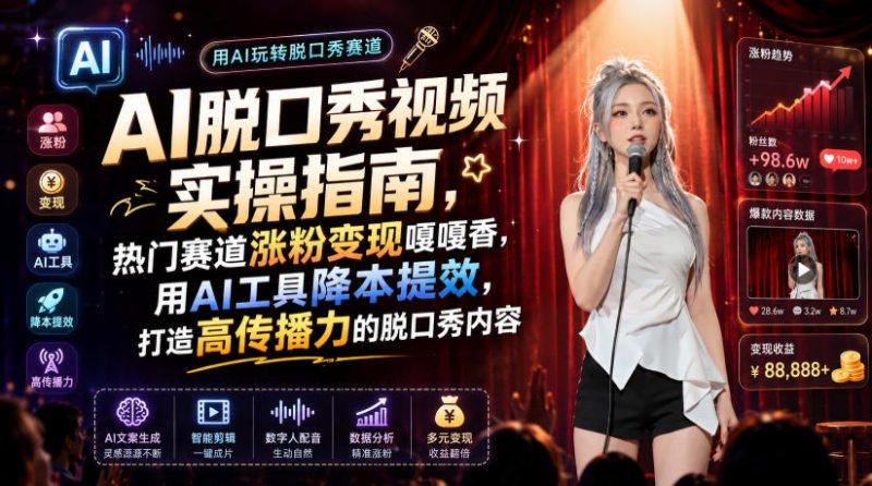 AI脱口秀视频实操指南，热门赛道涨粉变现嘎嘎香，用AI工具降本提效，打造高传播力的脱口秀内容-淘宝虚拟货源网