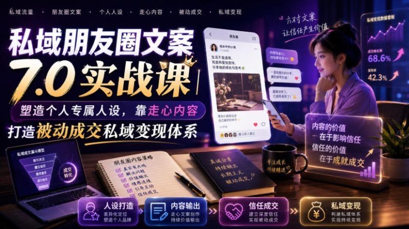 私域朋友圈文案7.0实战课|塑造个人专属人设,靠走心内容打造被动成交私域变现体系-淘宝虚拟货源网