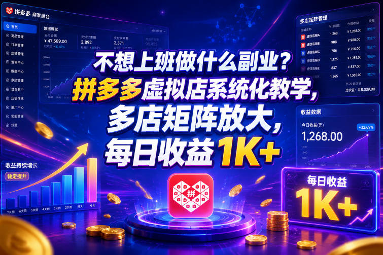 不想上班做什么副业？拼多多虚拟店系统化教学，多店矩阵放大，每日收益1K+【揭秘】-淘宝虚拟货源网