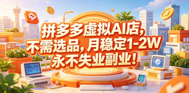 拼多多虚拟AI店,不需选品,月稳定1-2W,永不失业副业!【揭秘】-淘宝虚拟货源网