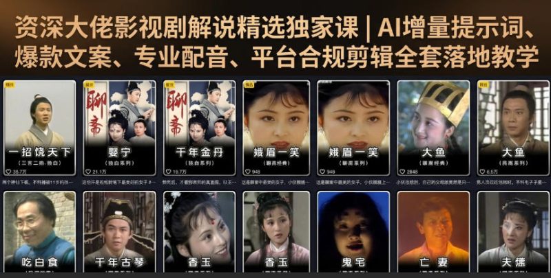 资深大佬影视剧解说精选独家课|AI增量提示词、爆款文案、专业配音、平台合规剪辑全套落地教学-淘宝虚拟货源网