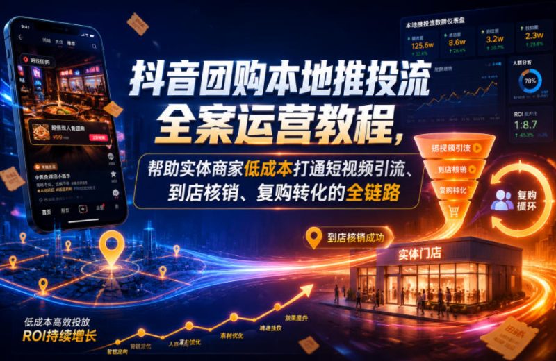 抖音团购本地推投流全案运营教程,帮助实体商家低成本打通短视频引流、到店核销、复购转化的全链路-淘宝虚拟货源网