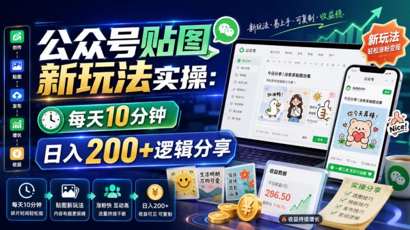 公众号贴图新玩法实操,每天10分钟,日入200+逻辑分享-淘宝虚拟货源网