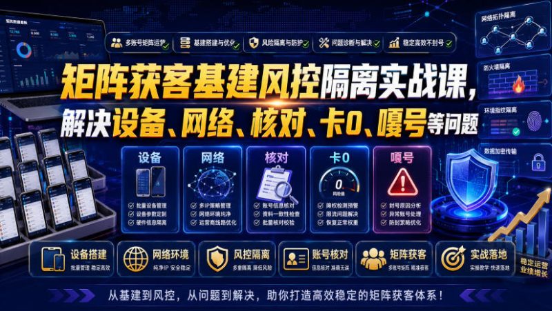矩阵获客基建风控隔离实战课,解决设备、网络、核对、卡0、嘎号等问题-淘宝虚拟货源网