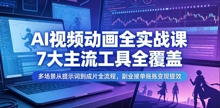 AI视频动画全实战课，7大主流工具全覆盖，多场景从提示词到成片全流程，副业接单账号变现提效-淘宝虚拟货源网