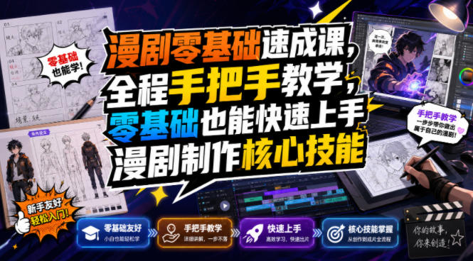 漫剧零基础速成课,全程手把手教学,零基础也能快速上手漫剧制作核心技能-淘宝虚拟货源网
