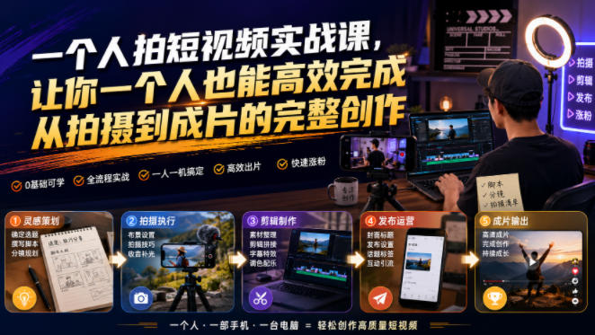 一个人拍短视频实战课,让你一个人也能高效完成从拍摄到成片的完整创作-淘宝虚拟货源网