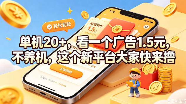 单机20+，看一个广告1.5米，不养机，这个新平台大家快来撸【揭秘】-淘宝虚拟货源网