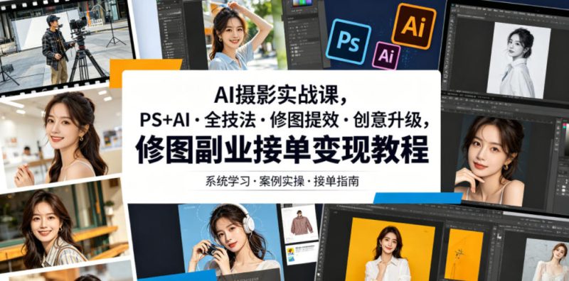 AI摄影实战课,PS+AI・全技法・修图提效・创意升级,修图副业接单变现教程-淘宝虚拟货源网