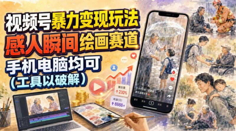 视频号暴力变现玩法，感人瞬间绘画赛道，手机电脑均可-淘宝虚拟货源网