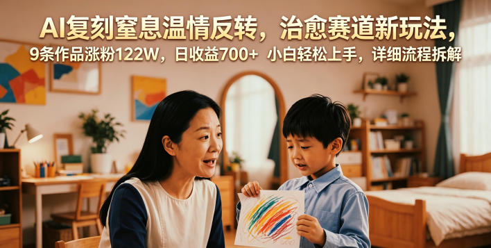 AI复刻窒息温情反转，治愈赛道新玩法，9条作品涨粉122W，日收益700+ 小白轻松上手，详细流程拆解-淘宝虚拟货源网