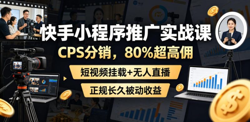 快手小程序推广实战课,CPS分销,80%超高佣,短视频挂载+无人直播,正规长久被动收益-淘宝虚拟货源网