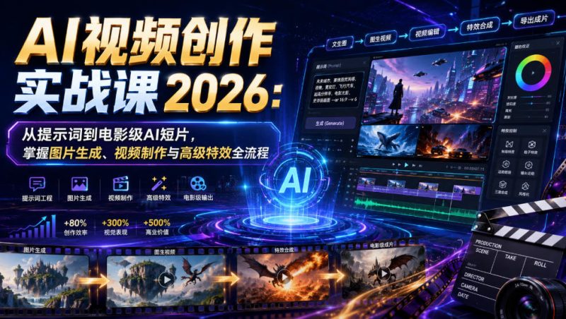 AI视频创作实战课2026：从提示词到电影级AI短片，掌握图片生成、视频制作与高级特效全流程-淘宝虚拟货源网