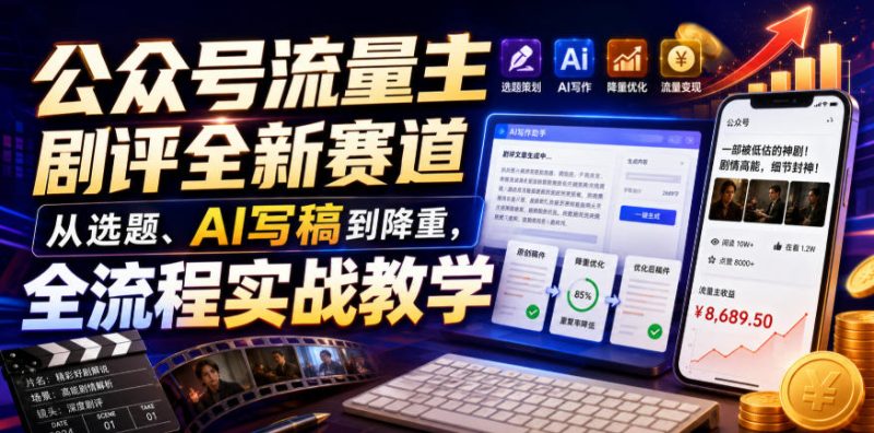 公众号流量主剧评全新赛道,从选题、AI写稿到降重,全流程实战教学-淘宝虚拟货源网
