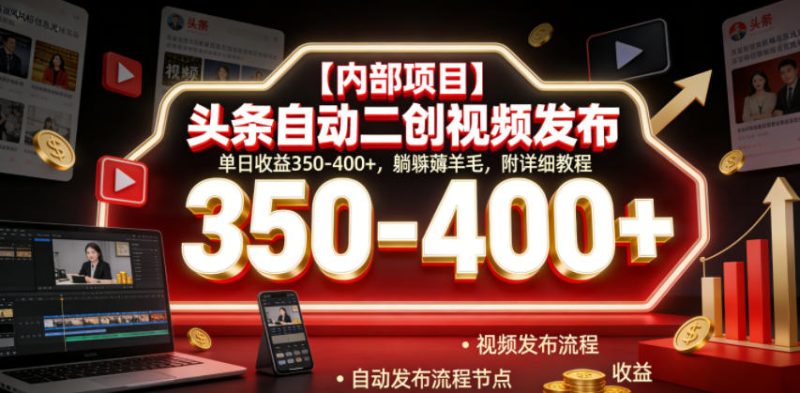 【内部项目】头条自动二创视频发布，单日收益350-400+，躺賺薅羊毛，附详细教程【揭秘】-淘宝虚拟货源网