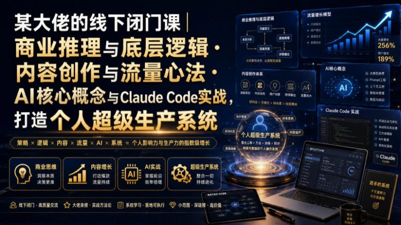 某大佬的线下闭门课｜商业推理与底层逻辑・内容创作与流量心法・AI核心概念与Claude Code实战，打造个人超级生产系统【录音+图片】-淘宝虚拟货源网