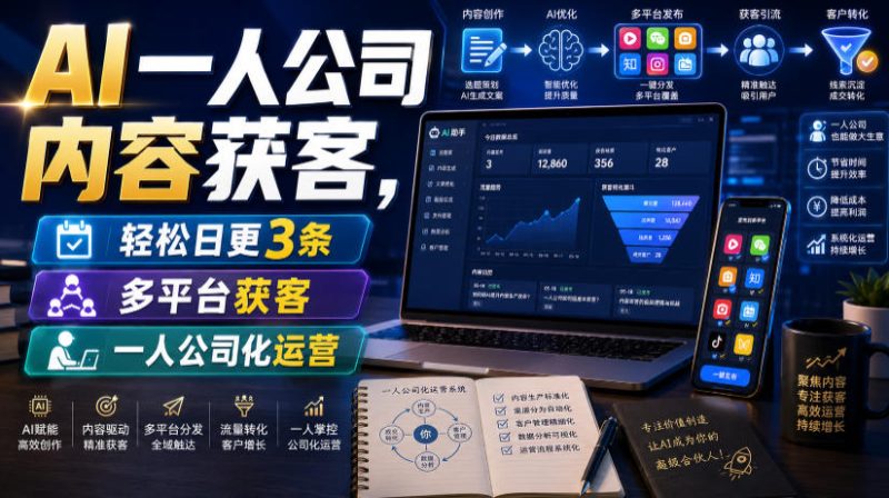 AI一人公司内容获客,轻松日更3条,多平台获客,一人公司化运营(更新)-淘宝虚拟货源网