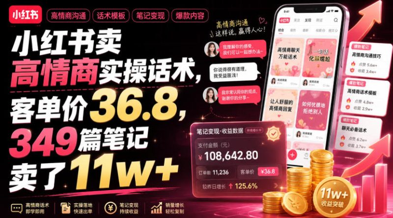小红书卖高情商实操话术，客单价36.8，349篇笔记卖了11w+！-淘宝虚拟货源网