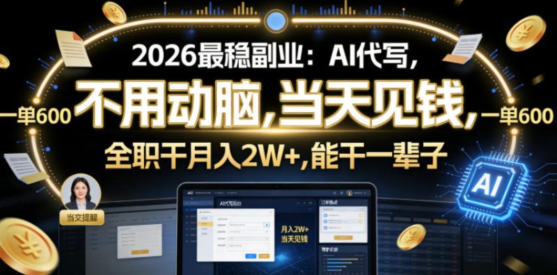 2026最稳副业:AI代写,不用动脑,当天见钱,一单600,全职干月入2W+,能干一辈子【揭秘】-淘宝虚拟货源网