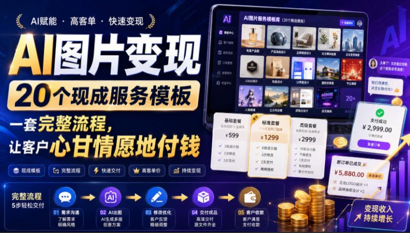 AI图片变现,20个现成服务模板,一套完整流程,让客户心甘情愿地付钱【原创双语字幕】-淘宝虚拟货源网