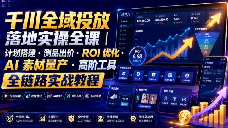 千川全域投放落地实操全课|计划搭建・测品出价・ROI优化・AI素材量产・高阶工具全链路实战教程-淘宝虚拟货源网